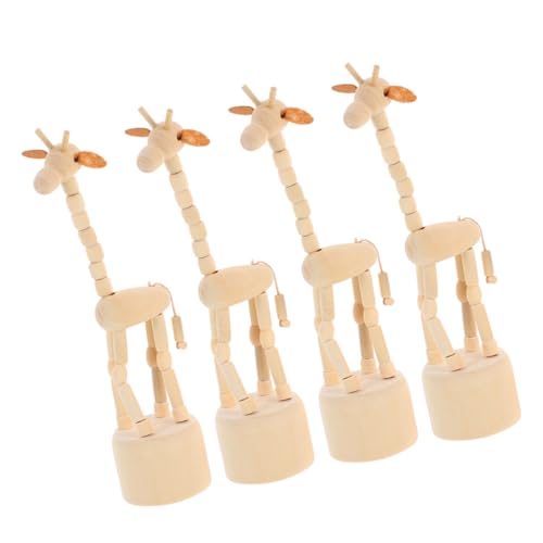 ULTECHNOVO 4 Stück Teiliges Holz Giraffen Fingerpuppen Handgefertigte Miniatur Holzfiguren für Kreative Raumdekoration Reisebegleiter Einzigartiges Design von ULTECHNOVO