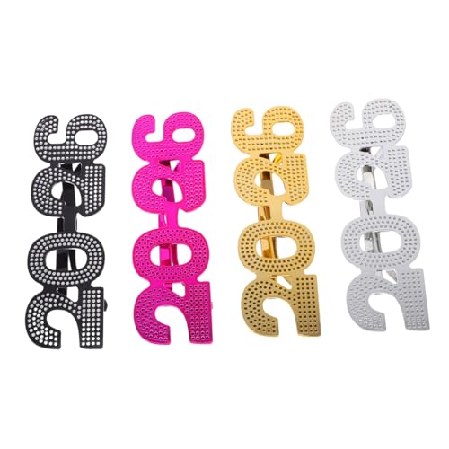 ULTECHNOVO 4 Stück Teiliges Neujahrsbrillen Leichte Partybrille mit Schwarzem Goldenem Rosa und Silbernem Design für Silvesterfeiern Familienfeste und Kreative Foto Requisiten von ULTECHNOVO