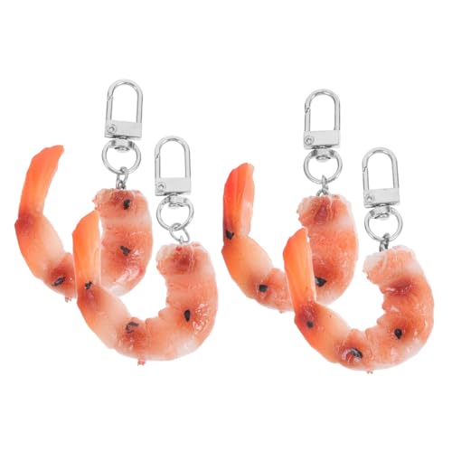 ULTECHNOVO 4 Stück Teiliges Realistische Shrimp Schlüsselanhänger Garnelen Modell Charms für Schlüssel Taschen und Rucksäcke Kreative Dekoration für Partys und von ULTECHNOVO