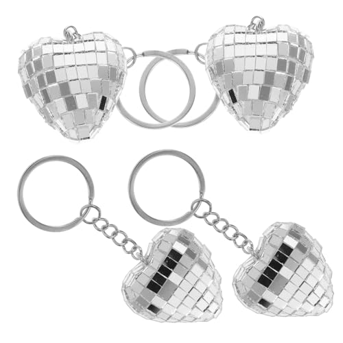 ULTECHNOVO 4Stücke Herzförmiger Disco Kugel Schlüsselanhänger Silberne Dekoration für Taschen Rucksäcke und Accessoires für Partys Hochzeiten und Besondere Anlässe von ULTECHNOVO
