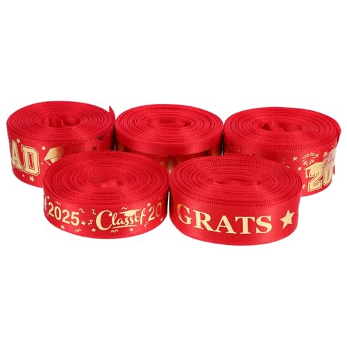 ULTECHNOVO 5 Rollen Geschenkband für Abschlussfeier Yards Polyester Schleifenband mit Folienprägung Dekoratives Bastelband für Blumensträuße Diy Geschenkverpackung und Partydekoration von ULTECHNOVO