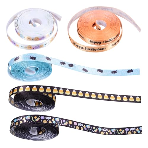 ULTECHNOVO 5 Rollen Halloween Geschenkband Dekoratives Bastelband für DIY Breit Yards pro Rolle für Geschenkverpackungen und Heimdekorationen von ULTECHNOVO