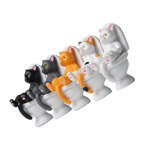 ULTECHNOVO Katzenornament 5 Stück aus PVC Cartoon Katze Sitzt Toilette Dekoration für Schreibtisch und Zuhause Robuste Katzenskulpturen Lustige Wohnaccessoires von ULTECHNOVO