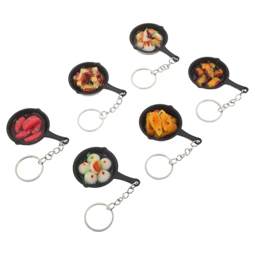 ULTECHNOVO 6 Stück Mini Bratpfannen-schlüsselanhänger mit Realistischen Lebensmittelmotiven Wie Bratwurst Garnelen Gebratene Teigtaschen Leichte Kompakte Taschenanhänger für Handtaschen und von ULTECHNOVO