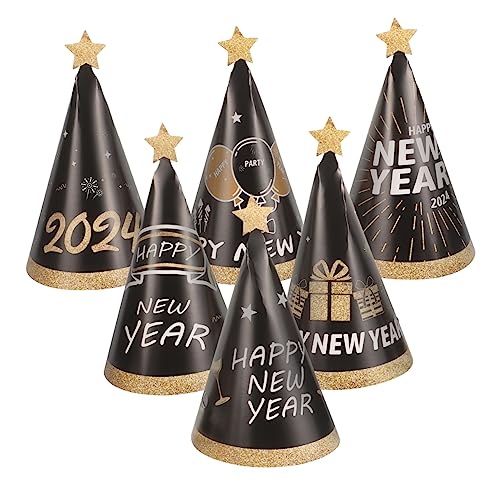 ULTECHNOVO 6 Stück Neujahrsparty Papierhüte Leichte Partyhüte für Erwachsene für Neujahrsfeiern Fotorequisiten mit Festlichen Designs von ULTECHNOVO