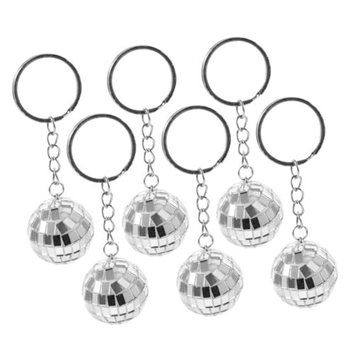 ULTECHNOVO 6 Stück Schlüsselanhänger mit Spiegelkugel glitzer schlüsselanhänger discokugel schlüsselanhänger Disco-Schlüsselanhänger-Dekoration Discokugel-Wachswärmer Zinklegierung Silver von ULTECHNOVO