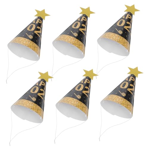 ULTECHNOVO 6 Stück Schwarzgoldener Papierhut Paillette Kegelhut Aus Papier Frohes Neues Jahr Partyhüte Weihnachten Erwachsene Kind Partypapierhut Des Neuen Jahres von ULTECHNOVO