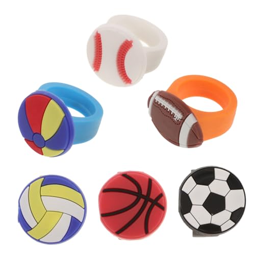ULTECHNOVO 6 Stück Sportring Ringdekor klobiger Ring Fußballringe Fingerring Baseball-Ringe Gefälligkeiten für Sportpartys entzückende Ringe klobige Ring-Requisiten Cartoon-Sportballringe PVC von ULTECHNOVO