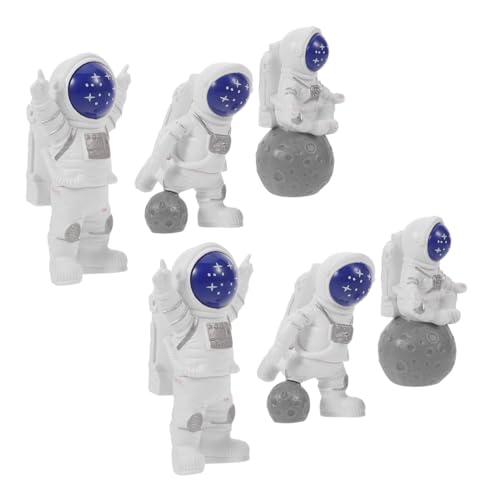 ULTECHNOVO 6 Stück Teiliges Astronaut Kuchen Dekor aus Resin Detailreiche Weltraum Figuren in Blau Kreative Geburtstagsdeko für Vielseitig als Tortendeko und Desktop Ornament Wiederverwendbar von ULTECHNOVO