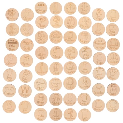 ULTECHNOVO 60 Stück Holz Kleiderlabels für Effektive Organisation Klassifizierungsaufkleber zur Ordnung Schränken und Kleidung Schuhe und Accessoires von ULTECHNOVO