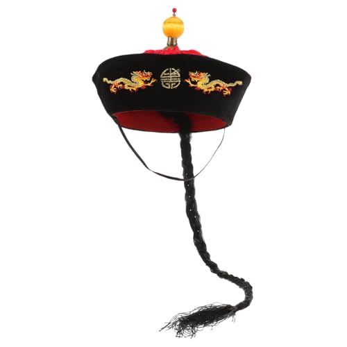 ULTECHNOVO Chinesischer Kaiserhut Qing Stil mit Zöpfen und Pferdeschwanz Leichter Hanfu Kopfschmuck für Cosplay Kostümparty Karneval Tanzaufführung Traditionelles Asiatisches von ULTECHNOVO