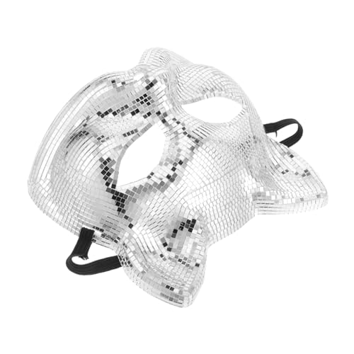 ULTECHNOVO Disco-katze-gesichtsmaske Fuchsmaske Katzen-maskerade-maske Discokugel-kostüm Für Erwachsene Gesichtsmaske Für Silvester Sequenz-gesichtsmaske Für Frauen Disco-maske Plastik Silver von ULTECHNOVO
