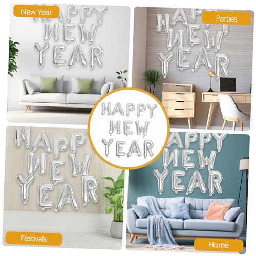 ULTECHNOVO Happy Year Folienballons Silber Aluminium Buchstaben Luftballons für Silvester Party Dekoration Langlebig Reißfest als Wand und Tischdeko Passend zu Year Party Favor und Decken von ULTECHNOVO