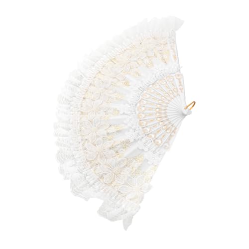 ULTECHNOVO Hochzeit Faltfächer aus Spitze Eleganter Handfächer mit Blumenmuster Faltbar und Handlich für Braut Tanz und Teeveranstaltungen Weißer Vintage Stil von ULTECHNOVO