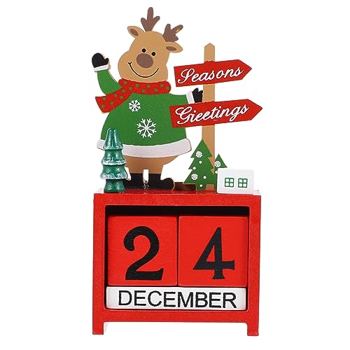 ULTECHNOVO Holz Weihnachtskalender Dekoration Tischkalender mit Rentier Cartoon Design Festliche Weihnachtsdeko für Zuhause Büro zur Adventszeit von ULTECHNOVO