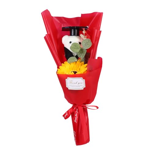 ULTECHNOVO Simulationsstrauß Zur Abschlusssaison Bärenstrauß Zum Abschluss Künstlicher Rosenstrauß Abschluss Sonnenblume Abschluss Bär Strauß Abschluss Bär Puppen Abschluss Strauß von ULTECHNOVO