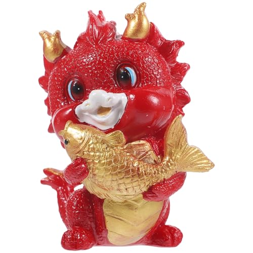ULTECHNOVO Sternzeichen-Drachen-Ornamente Drachenfigur Mittelstücke Drachenskulptur Drachendekorationen Groß Winzig Jahr des Drachen Klein Drachenstatuen Party Harz Rot von ULTECHNOVO
