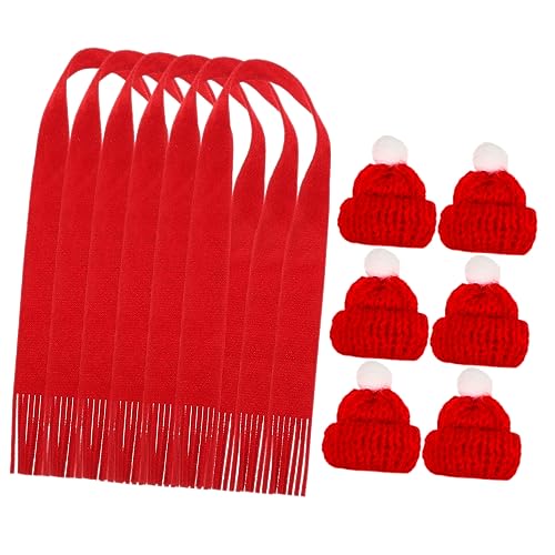 ULTECHNOVO Teiliges Mini Weihnachtsmützen und Schal Set Rote Strickmützen und Mini Schals Weihnachtliche Flaschendeko und Puppenzubehör Kreative Festliche Tischdekoration von ULTECHNOVO