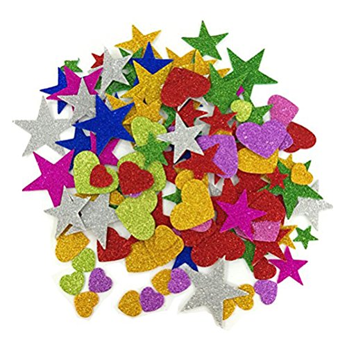 150 Stück Glitzer Schaumstoff Aufkleber, Herz Stern Schaum Glitter Aufkleber Moosgummi Selbstklebend Sticker für Schultüte DIY Handwerk von ULTNICE