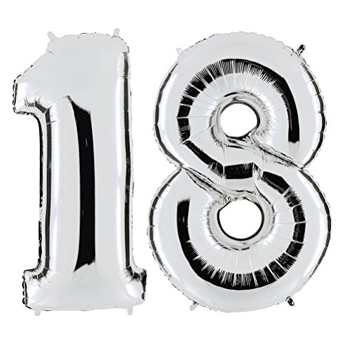 ULTNICE 40-Zoll-Nummer 18 Folie Luftballons Zahl Luftballons für Geburtstag Hochzeit Jubiläum Dekoration (Silber) von ULTNICE