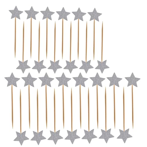 ULTNICE 50 Stück Sterne Cake Topper Kuchendeckel Glitzer Geburtstag Tortendekoration Picker (Silber) von ULTNICE