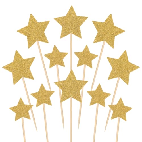 ULTNICE Glitzer Stern Kuchen Topper 50 Stück Star Cupcake Toppers Glitter Picks Cocktail Sticks Geburtstag Dekoration für Hochzeit Party Kuchen (Gold) von ULTNICE