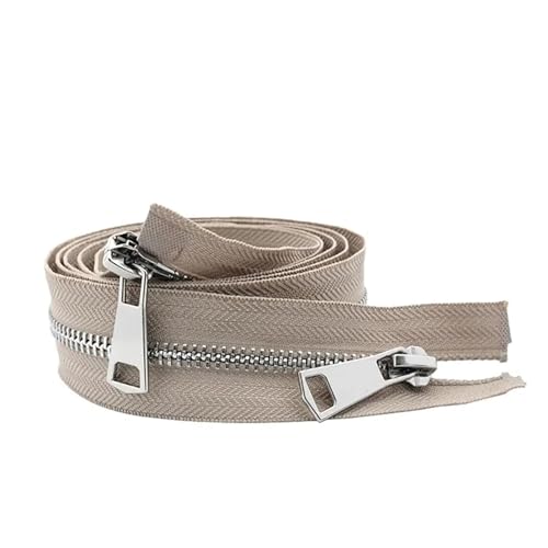 ULYTMMJG ReißVerschluss 30/40/50/60/70/80 cm 5# Bunte Offene Doppel Schieber Silber Metall Reißverschluss DIY Handwerk for Stoff Tasche Kleidungsstück FüR Jacken, Taschen(Beige,80cm) von ULYTMMJG