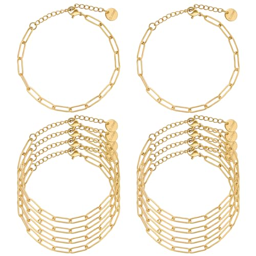 UMAOKANG 10 Stück 16,5 cm große Armbandketten für Schmuckherstellung, vergoldeter Edelstahl, Büroklammer-Ketten-Armbänder-Set von UMAOKANG