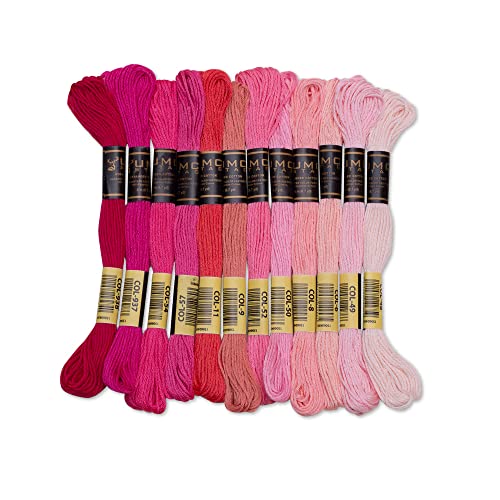 UMC STAG 12 Stück rosa Töne | Premium-Stickgarn | 100% ägyptische Baumwolle Premium-Knäuel | Kreuzstich-Stickgarn | Oeko-Tex-zertifizierte Baumwollgarn (Pinktöne) von UMC STAG
