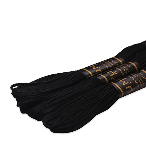 UMC STAG Premium-Stickgarn, 100 % ägyptische Baumwolle, Kreuzstich-Stickgarn, Oeko Tex-zertifizierte Baumwolle, Schwarz, 3 Stück von UMC STAG