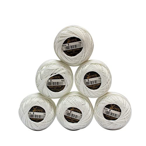 UMC STAG 6 Knäuel weiß/ecru Farbe Premium Perlgarn Baumwolle Stickgarn Größe 8 | 100% ägyptische Baumwolle Häkelgarn | Kreuzstich-Stickgarn | Oeko TEX zertifiziert | 10 Gramm pro Knäuel (weiß) von UMC STAG
