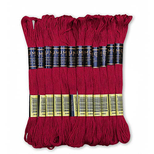 UMC STAG Packung mit 12 roten Premium-Stickgarnen | 100% ägyptische Baumwolle Premium-Stränge | Kreuzstich-Stickgarn | Öko-TEX-zertifizierte gestrandete Baumwolle | Ideal für Kunst und Handwerk (Rot von UMC STAG