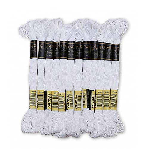 UMC STAG Premium-Stickgarn, 100 % ägyptische Baumwolle, Kreuzstich-Stickgarn, Oeko Tex-zertifizierte Baumwolle, ideal für Kunst und Handwerk, Weiß, 12 Stück von UMC STAG