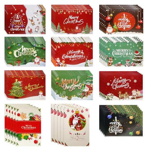 UMCHU 60 Stück Weihnachtsgrußkarten, Weihnachtspostkarten,Weihnachtskarte Klappkarten,Winterferien Weihnachtsgrußkarten,für Feiertage Neujahr Weihnachten Postkarten(12 Stile) von UMCHU