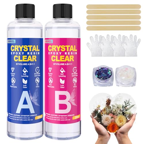 Epoxidharz-Set, 456 ml, kristallklare Harze und Härter-Set mit Harz-Glitzer, blasenfreie Gießbeschichtung für Flusstischplatten, Kunstgussharz, Schmuckherstellung, DIY, einfaches Mischen im Verhältnis Epoxidharz-Set, 456 ml, kristallklare Harze und Härter-Set mit Harz-Glitzer, blasenfreie Gießbeschichtung für Flusstischplatten, Kunstgussharz, Schmuckherstellung, DIY, einfaches Mischen im Verhältnis von UMIKEL