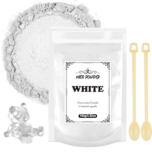Glimmerpulver, 100 g – Farbstoff aus Epoxidharz, Metall-Pigment, Epoxidharz, Seifenfarbe, Puderfarbe für Dekoration, Kerze, Seife, Schleim, Make-up, Nagellack (weiß) von UMIKEL