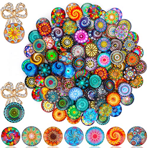 120Pcs Glas Cabochons 25mm,Muggelsteine Bunt Kinder, Mosaiksteine mit Verschiedene Muster, Mosaiksteine zum Basteln für 12mm Tabletts von Foto Anhänger Schmuckherstellung Scrapbooking（Zufällige Stile） von UMILKI