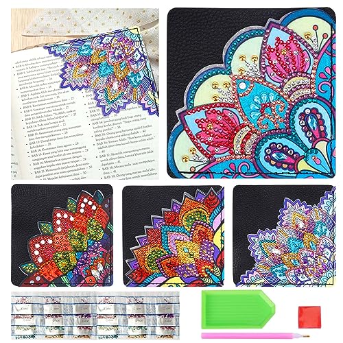 4 Pcs 5D Diamant Painting Lesezeichen, DIY Leder Eck-Lesezeichen, Basteln für Erwachsene Kinder, Mandala Diamond Painting für Reading Geschenk für Buchliebhaber von UMILKI