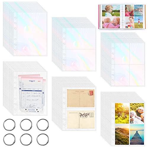 Postkartenhüllen A5,66 Stück Fotohüllen,1-Fach,2-Fach,4-Fach Klarsichthüllen mit Lose Blatt Ring,Transparent Laserstil A5 Sammelhüllen Prospekthülle zum Schutz von Postkarten Fotos, Dokumente von UMILKI