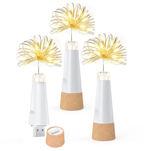UMIWE Flaschenlichter, über USB wiederaufladbare Lichterkette, 2024 verbesserte Weinflaschen-Lichterkette mit Korken für Party Halloween Weihnachten von UMIWE