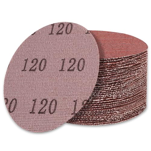 UMXIUO 50 Stück Schleifgitte 125mm Klett, Schleifpapier Retikulierte 120 Körnung für Bandschleifer, Für Schleifarbeiten an Wänden, Decken, Karosserie sowie Holz, Metall und Lack von UMXIUO