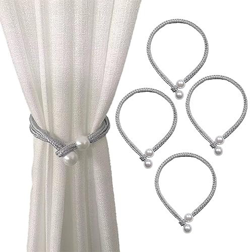 UMXOSM 4 Stück Perlen-Vorhang-Raffhalter, verstellbare Vorhang-Ausziehseil-Halterungen mit Perlenkugel für Zuhause, Schlafzimmer, Büro, dekorativer Vorhang(grau) von UMXOSM
