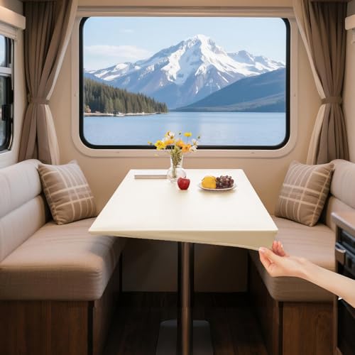 UNBBRRL Elastisches Leder Wohnwagen Dinette Tischtuch, 100% Wasserdicht No Wash Tischabdeckung, Staubdicht Öl Proof Tabelle Protctor Mit 4 Krawatten (Creme,60cm*120cm) von UNBBRRL