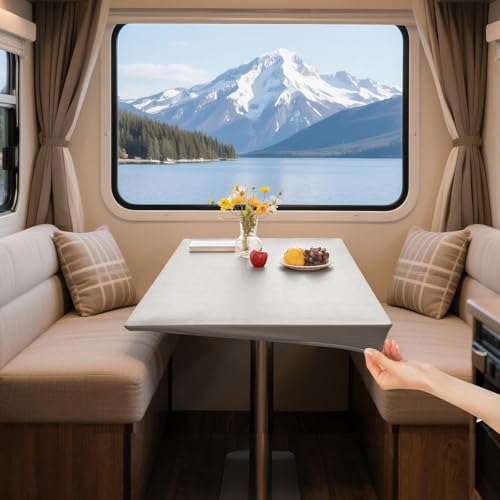 UNBBRRL Elastisches Leder Wohnwagen Dinette Tischtuch, 100% Wasserdicht No Wash Tischabdeckung, Staubdicht Öl Proof Tabelle Protctor Mit 4 Krawatten (Hellgrau,80cm*120cm) von UNBBRRL