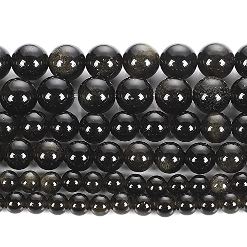 Naturstein-Perlen, Lapislazuli, Amethyst, rund, lose Achat-Perlen für Schmuckherstellung, handgemachtes Armband, Zubehör, Gold-Obsidian, 8 mm, ca. 48 Stück von UNDERZY