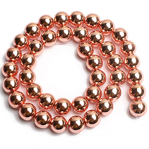 Naturstein- und Hämatitperlen 30 Arten spacer runde perlen farbe rose gold und silber für schmuck diy armband herstellung zubehör-Rose Gold Runde._6mm (ca. 61 stücke) von UNDERZY