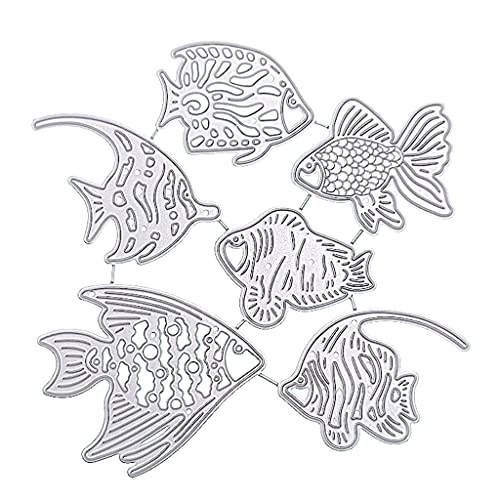 Sechs Fisch-Prägeschablone für Schultaschen, Karbonstahl, Album, Papierkartendruck, Scrapbooking, Stanzformen-Set für Kartenherstellung von UNFAIRZQ