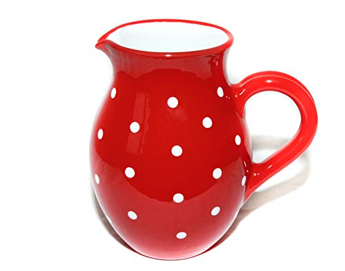 Keramik Krug 1,2 L Rot mit Weißen Punkten – Handgemachte Kanne aus Ton im Landhausstil – Spülmaschinenfest und Kühlschrankgeeignet – Dicke Glasur – Made in EU – Unikat Dekokrug Keramik Krug 1,2 L Rot mit Weißen Punkten – Handgemachte Kanne aus Ton im Landhausstil – Spülmaschinenfest und Kühlschrankgeeignet – Dicke Glasur – Made in EU – Unikat Dekokrug von UNGARNIKAT