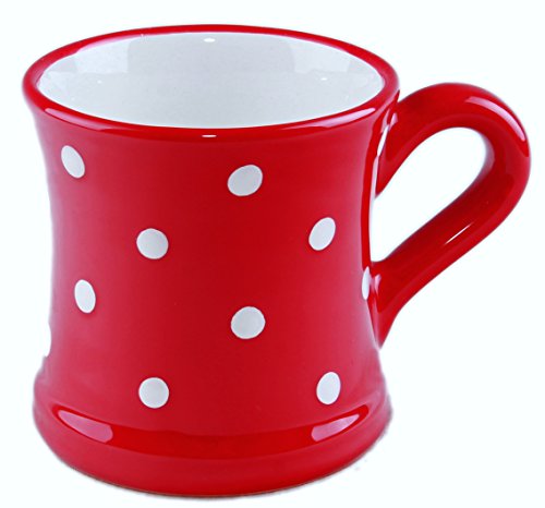 UNGARNIKAT Keramik Becher 0,45 l Rot mit Weißen Punkten – Handgemachter Kaffeebecher im Landhausstil – Spülmaschinenfest und Mikrowellengeeignet – Aus rotem Ton mit dicker Glasur – Made in EU von UNGARNIKAT