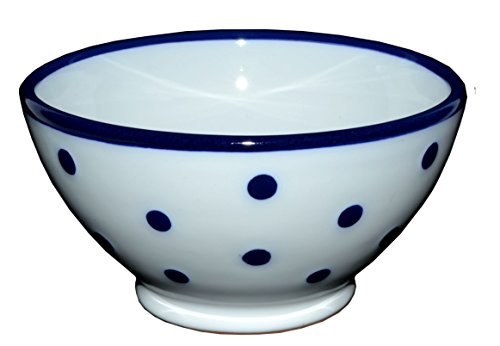 UNGARNIKAT -Keramik Müslischale 0,5 l Weiß mit blauen Punkten – Handgemachte Schüssel aus Ton im Landhausstil – Spülmaschinenfest und Mikrowellengeeignet – Dicke Glasur – Made in EU – Unikat von UNGARNIKAT